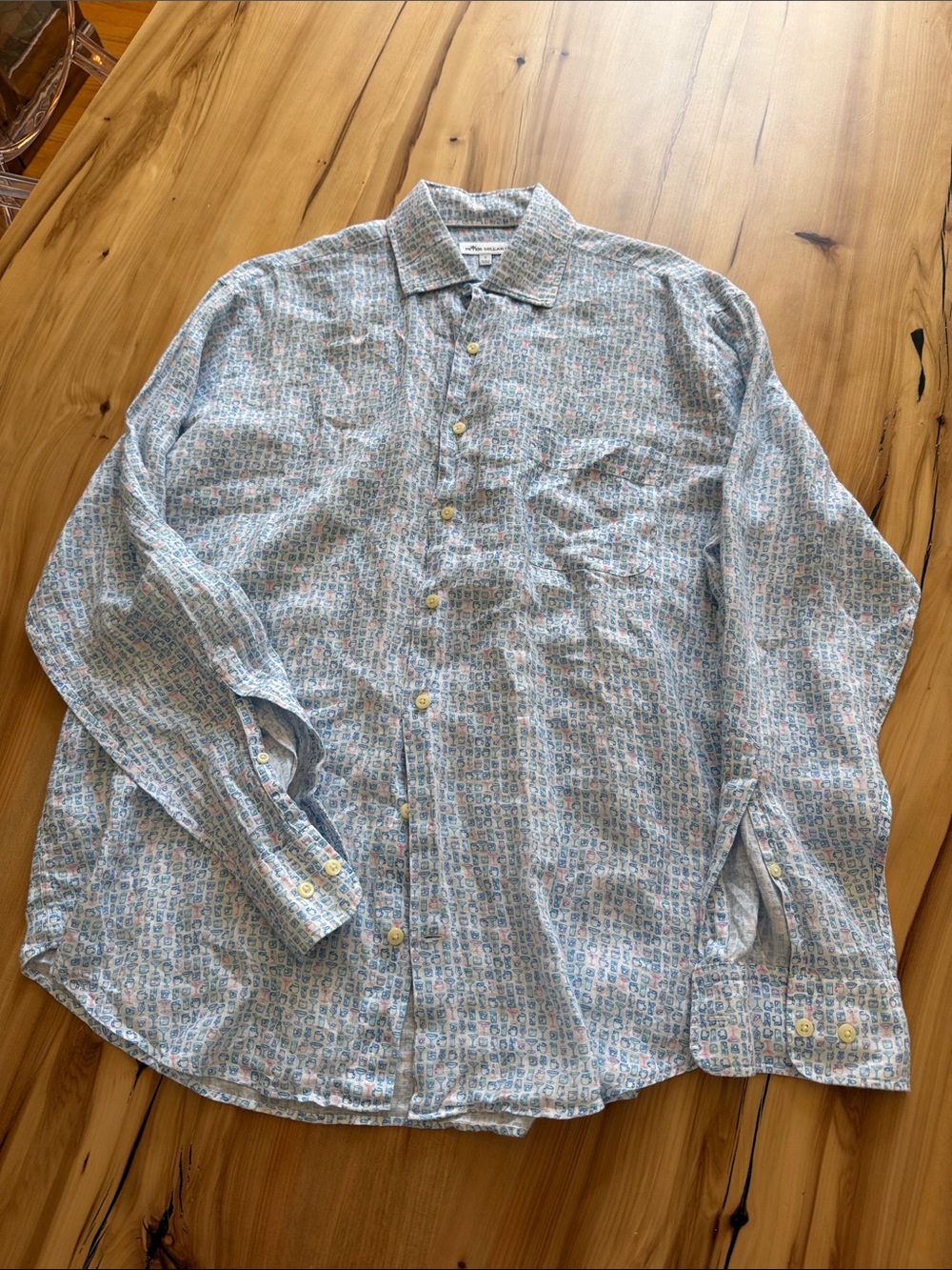 Peter Millar Light Blue Multi-Print Button-Down Shirt
